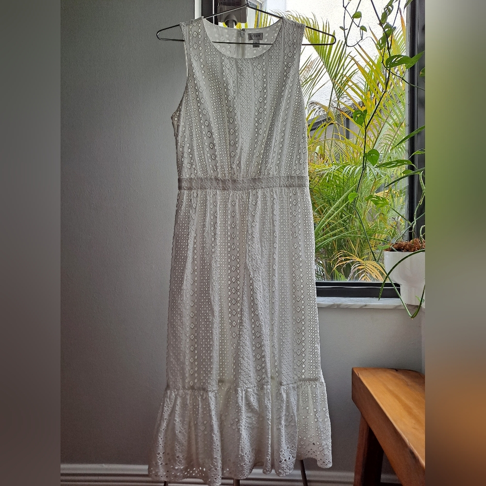 J. Crew eyelet embroidered white sleeveless dress. Size 0